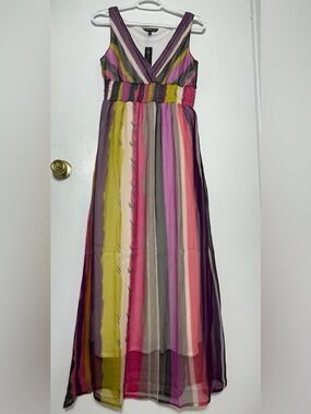 Chaudry KC Women’s Smocked Waist V-Neck Maxi Dress in Pink, Purple & Green NWT